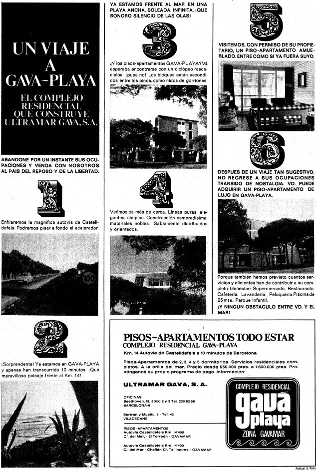 Anuncio de los actuales apartamentos TORREON de Gav Mar publicado en el diario LA VANGUARDIA (15 de Febrer de 1968)